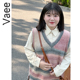 Vaee大码 胖mm宽松显瘦百搭V领马甲 新款 女装 针织背心外搭2024秋季