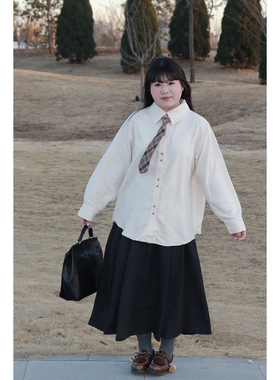 Vaee大码女装宽松显瘦气质百搭衬衫早春新款胖mm学院风减龄上衣