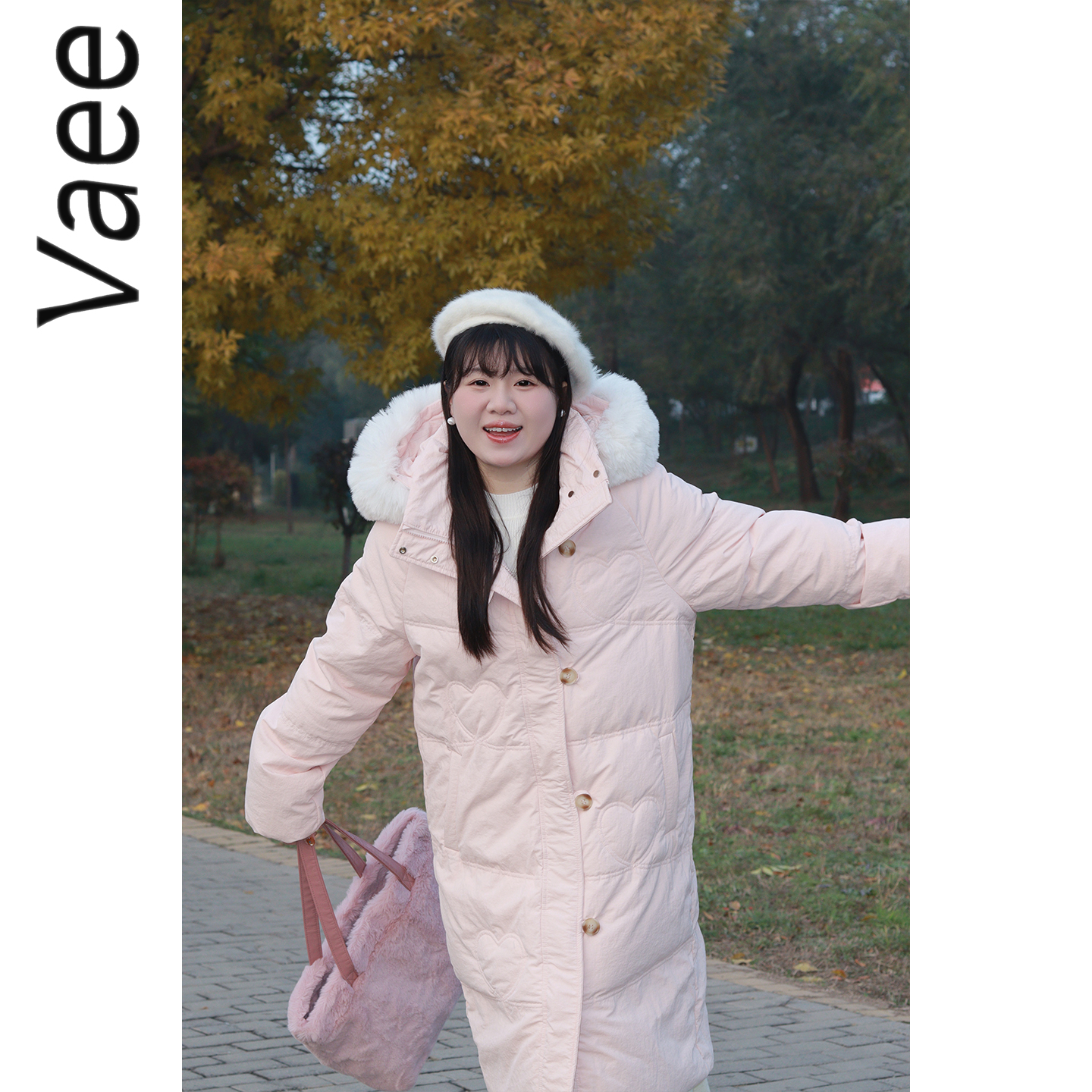 Vaee大码女装大毛领白鸭绒羽绒服冬季新款胖mm加厚保暖长款外套
