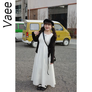 Vaee大码女装大码胖mm气质收腰内搭长裙法式温柔风白色背心连衣裙