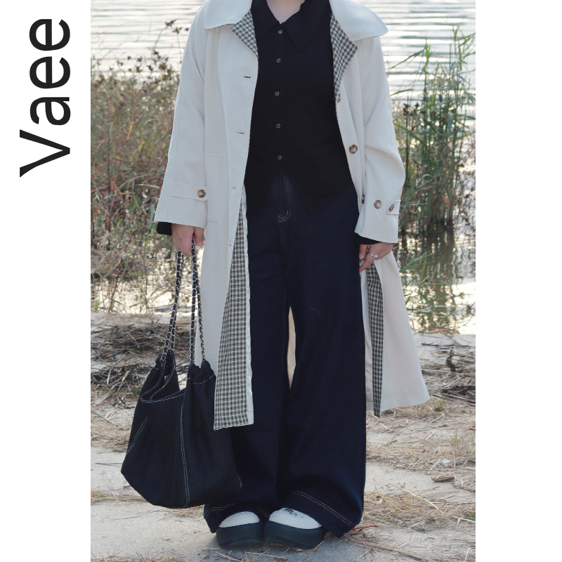 Vaee大码女装高腰牛仔裤秋季新款胖mm微喇叭阔腿裤气质百搭长裤