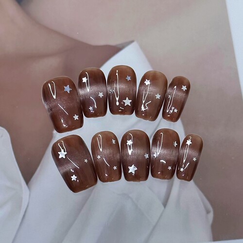 【昨日咖啡】纯手工穿戴甲晕染金箔小众ins美甲假指甲贴片