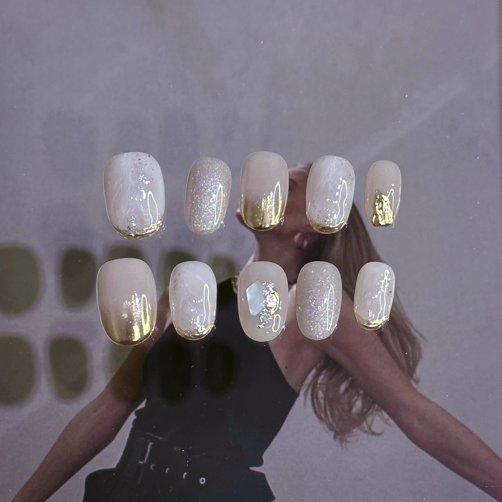 【时光】手工甲片小红书小众ins夏日个性晕染闪粉温柔穿戴甲