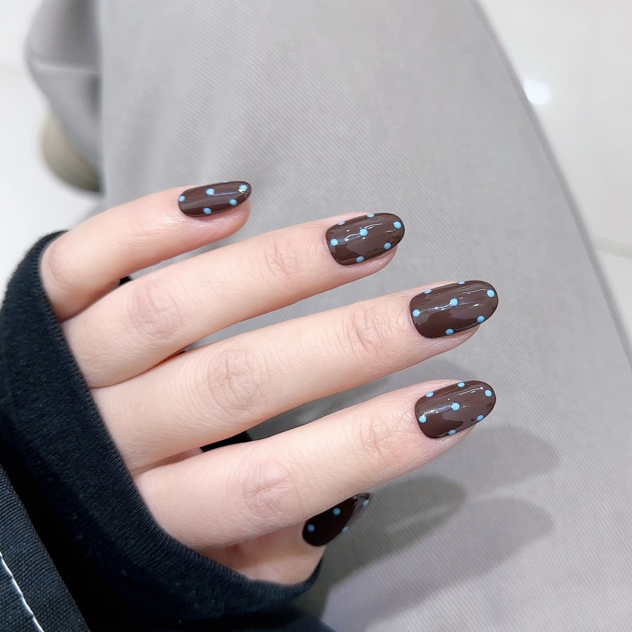 【冬日波点】纯手工穿戴甲蓝色波点成品美甲假指甲贴片
