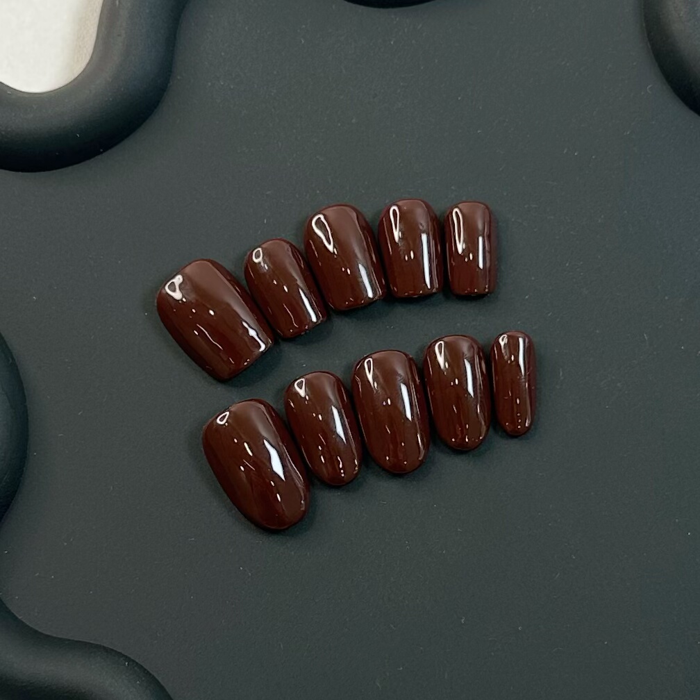 【咖啡】纯手工穿戴甲纯色成品美甲秋冬新款小众ins美甲假指甲