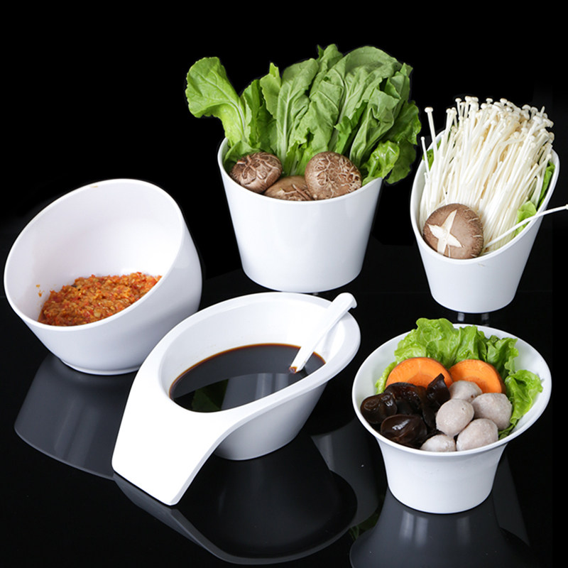 密胺白色火锅店餐具塑料自助蘸料调料碗餐厅商用瓷麻辣烫蔬菜桶