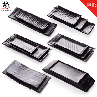 A5密胺磨砂寿司盘生菜生肉盘黑色日韩式烧烤肉秋刀鱼长条方盘子