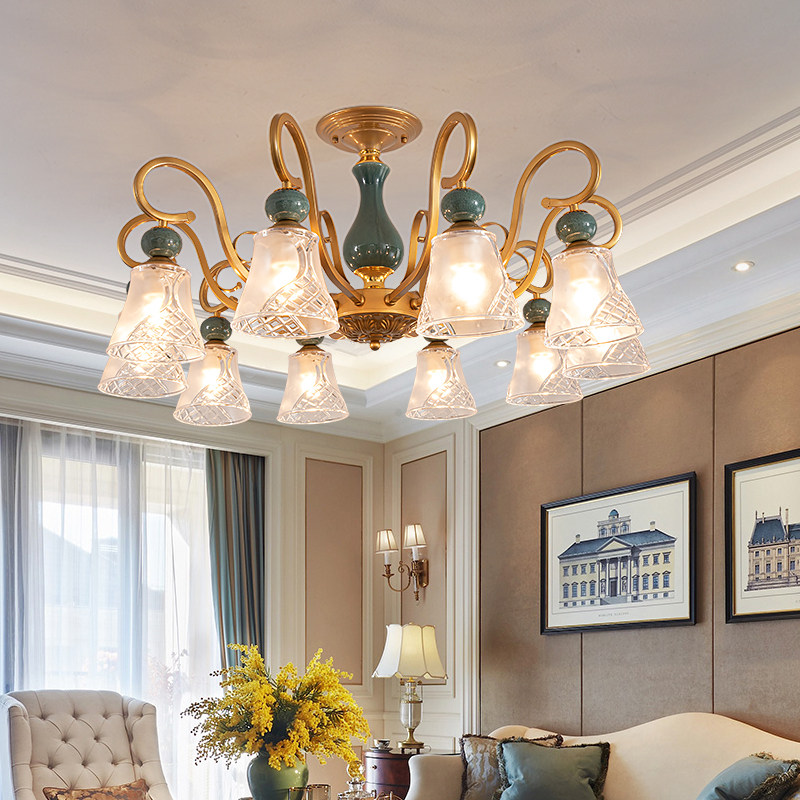欧式吊灯陶瓷客厅灯餐厅卧室简欧灯具矮层商务大厅灯美式灯饰北欧