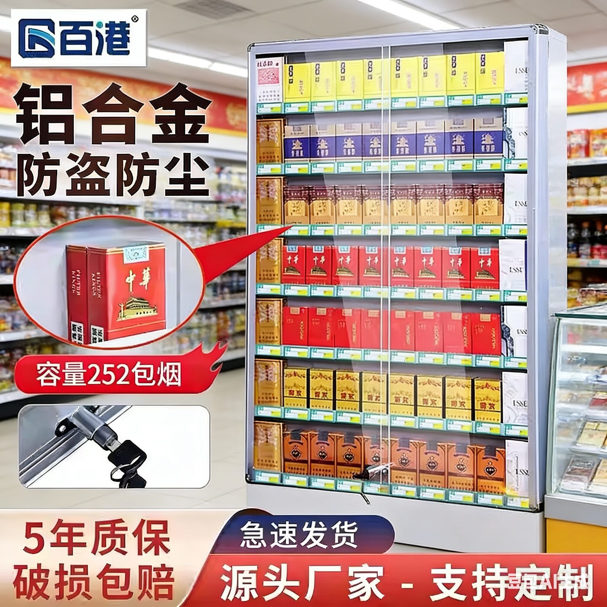 烟架烟柜带门带锁墙挂式便利店放烟推拉展柜挂墙烟盒挂式展示架