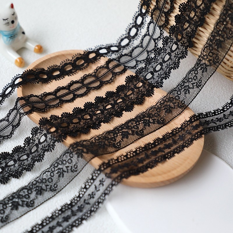 日单波浪纹边黑色无弹娃衣蕾丝花边辅料diy手工发饰花边材料