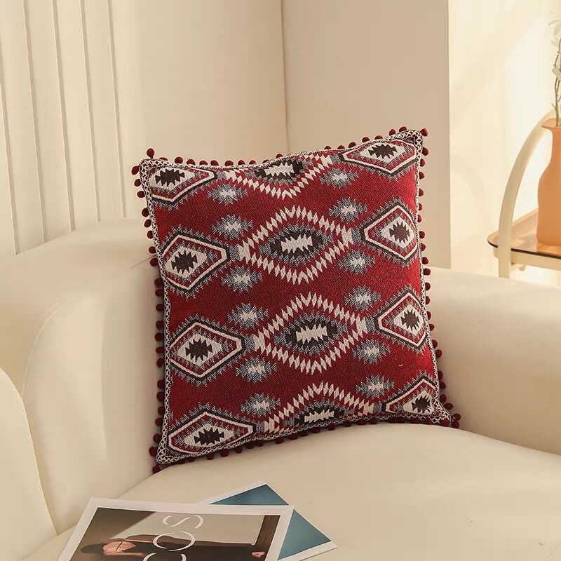 新年靠枕复古民族亚麻流苏编织纯棉抱枕套靠垫车沙发床趴睡