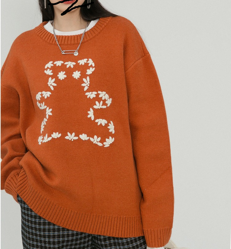 Official picture red bear sweater of the same style, female winter thickened and loose, wearing foreign style knitwear