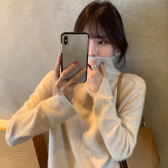 Winter intimate partner glutinous soft skin pile collar bottoming sweater lazy wind Pullover