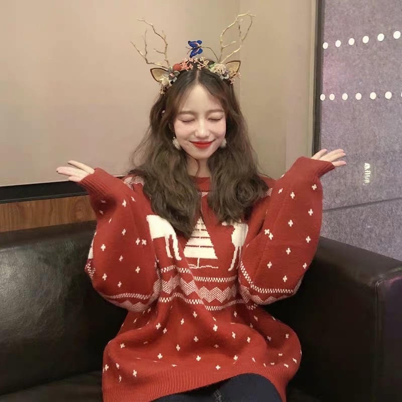 Christmas New Year red sweater women's new loose and lazy top