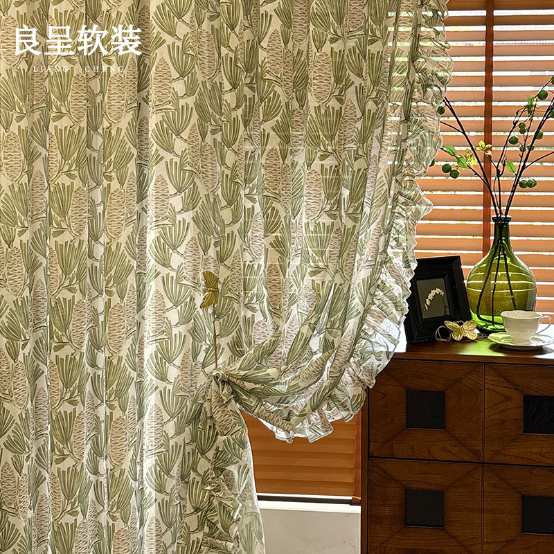 松间物语 棉麻窗纱数码印花透光不透人法式客厅中古美式田园风格