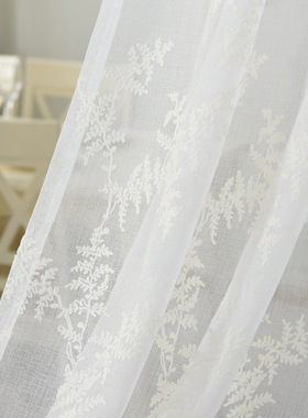 Cedrus雪松纱 毛巾绣绣花白色纯色纱帘叶子清新北欧温馨客厅卧室