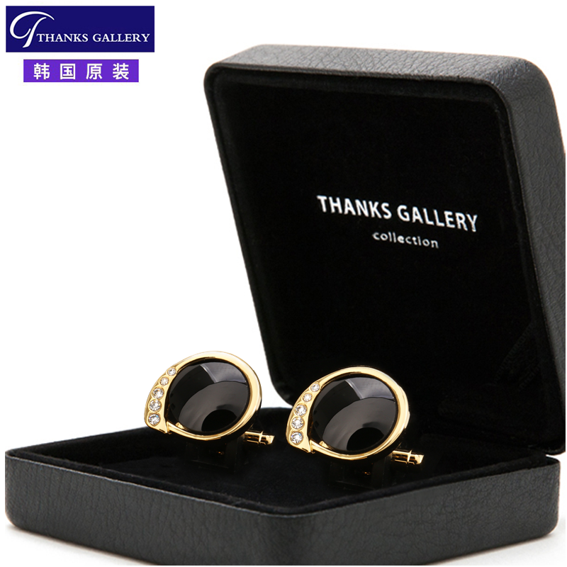 THANKS金色黑玛瑙袖扣男轻奢定制西装法式衬衫袖口扣高级生日礼物
