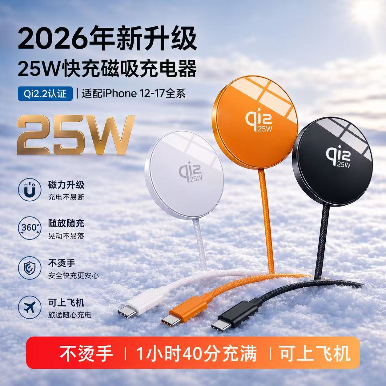 qi2.2 25W无线充电器磁手机充电器