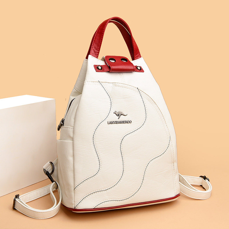 香港潮牌双肩包女2024新款真皮拼色包多功能小背包韩版单肩包胸包