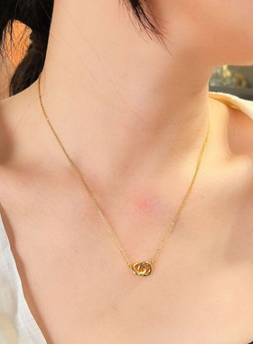 金色双环项链女小众设计高级感锁骨链气质百搭款式送闺蜜生日礼物