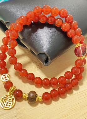 红玛瑙手串配幽灵石福字沉香手串女款礼物送女生手链手串弹力绳
