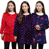 厨房围裙工作服 长袖 冬季 水晶绒罩衣成人女加厚羽绒服保暖外套修身