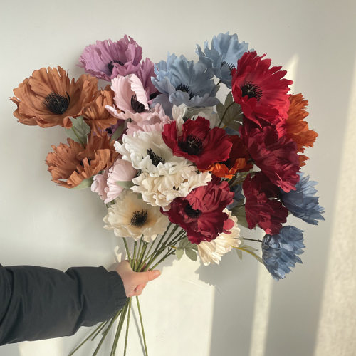 厂家直销大罂粟花仿真花新款婚庆花艺花材大朵虞美人婚庆布置假花