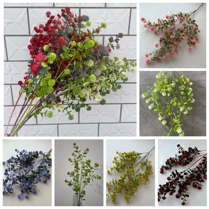 婚庆仿真花尤加利果婚庆花艺插花花瓶装饰花叮叮果花排假花绢花材