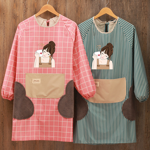 时尚 防水防油家用厨房做饭围裙女罩衣工作服定制印字 可爱大人长袖