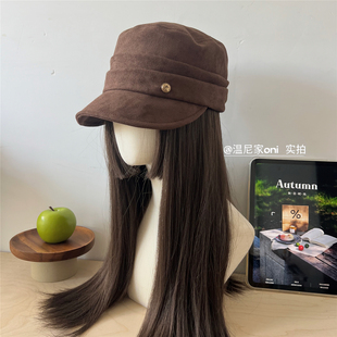 秋日氛围感~美拉德复古咖麂皮绒平顶马术帽女百搭ins高颅顶骑士帽