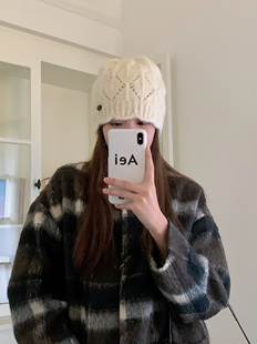 可爱休闲百搭贝壳扣针织冷帽子女街头时尚镂空包头套头帽显脸小潮