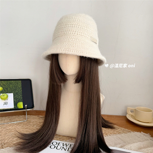 韩系温柔~秋冬毛绒后开叉蝴蝶结显脸小渔夫帽女冬休闲针织盆帽子