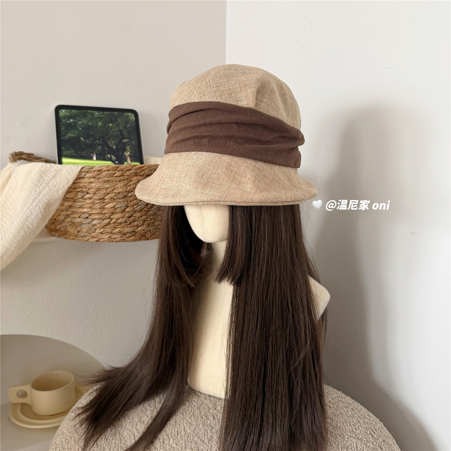 日单~可卷！简约大气撞色渔夫帽女夏显脸小遮阳圆顶褶皱盆帽子潮