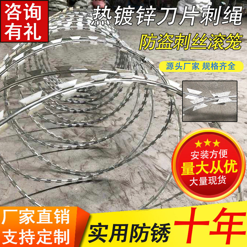 热镀锌刀片刺绳不锈钢刺丝滚笼带刺铁丝网刺网防盗防爬刺钉防护网