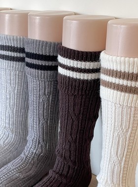 jk白色袜子女春秋针织麻花小腿袜学院风中筒袜日系堆堆袜配勃肯