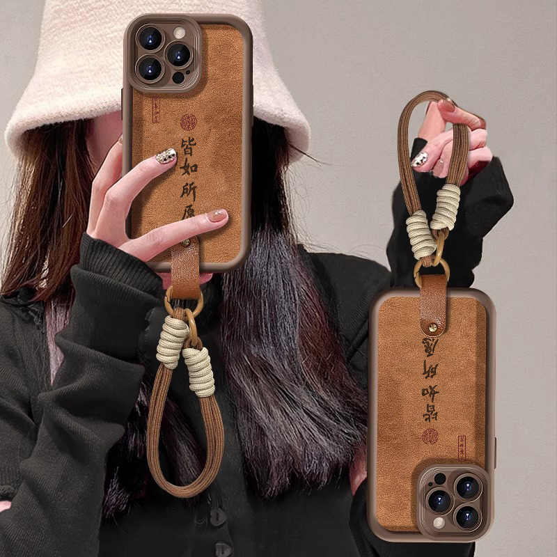 适用苹果16promax手机壳秋冬2024新款iPhone16皆如所愿15带挂绳14全包防摔13高端小羊皮12女plus硅胶x套11PM