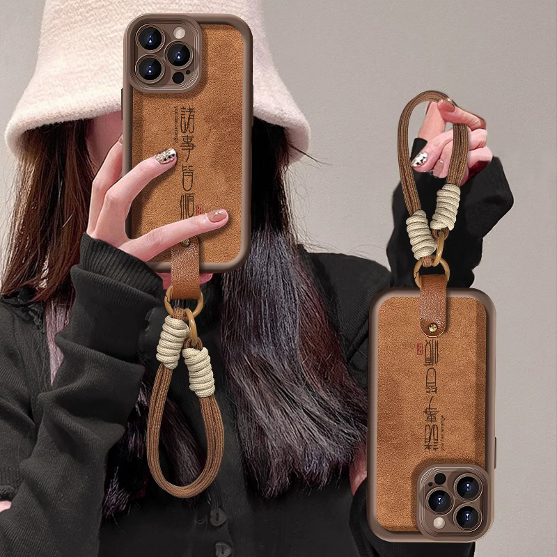 适用iPhone16promax手机壳诸事皆顺苹果16新款小羊皮15pro带挂绳14plus全包防摔13高级感12女款11硅胶xr软套