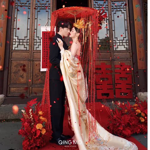 新中式喜嫁婚纱照道具红色流苏伞
