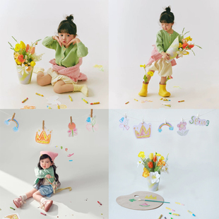 2026春天儿童摄影主题拍照道具花桶调色盘蜡笔画板子装饰摆件挂件