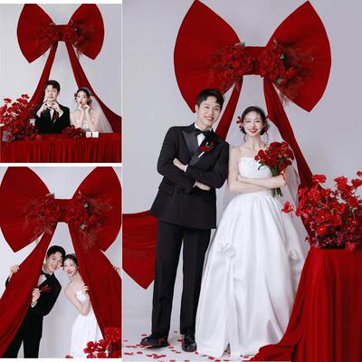 婚纱摄影道具红色蝴蝶结背景插花