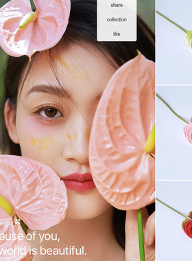 杂志封面时尚写真红掌仿真花新娘