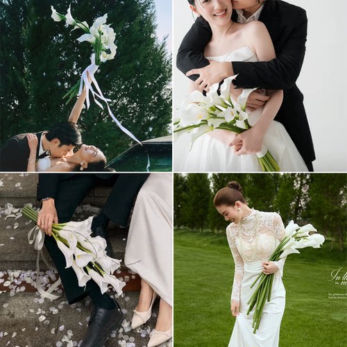 结婚领证婚纱照新娘马蹄莲手捧花
