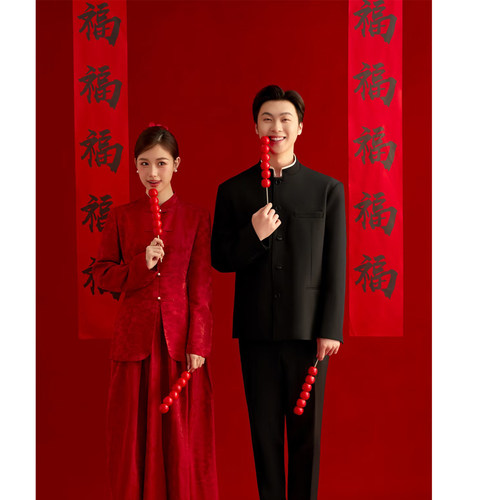 新中式婚纱照道具福字对联条幅布