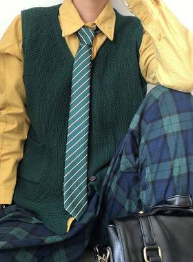 MIMI涤丝领带女细窄版休闲百搭咖啡蓝绿色白条纹学生手打款时尚韩