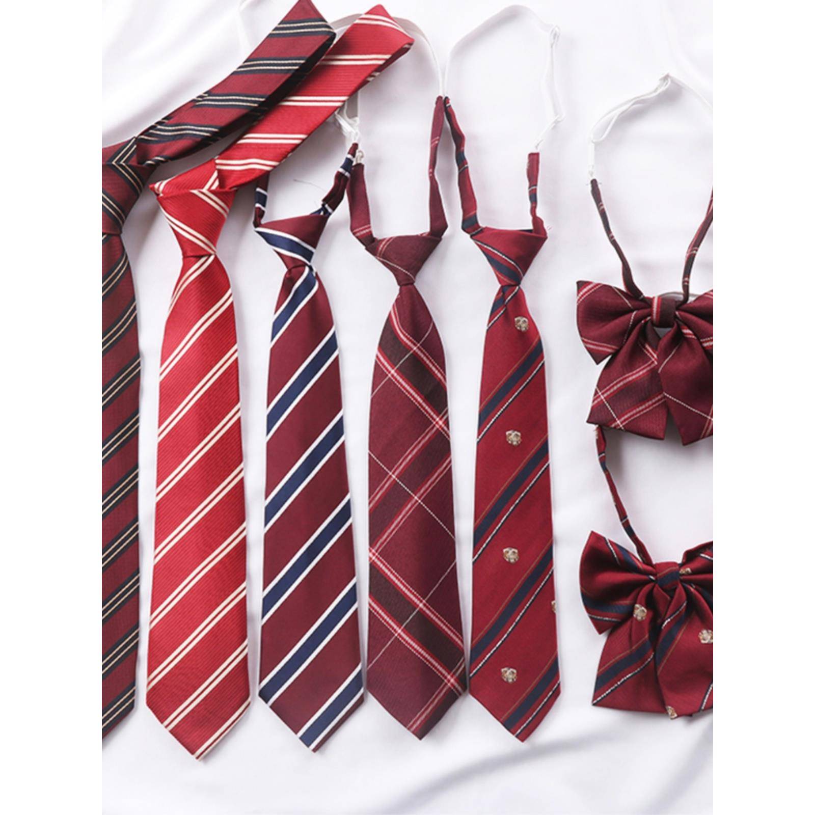 赤绀金红色条纹懒人免打日系学院风领带女毕业照棕色男学士服领结