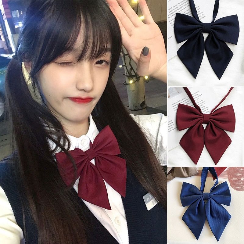 尖角大巨羽根衬衫女生领花学生水手服JK日系制服风蝴蝶结酒红领结