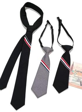 MIMI黑灰色小领带短款女学院风装饰定位条纹个性休闲细窄版手打款