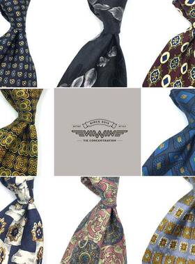 意式真丝蚕丝墨绿色复古宽版港风雅痞印花黄色彩色意大利结婚领带