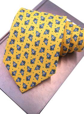 复古9cm宽版领带港风英伦商务正装小雪人金黄色印花休闲领带手打