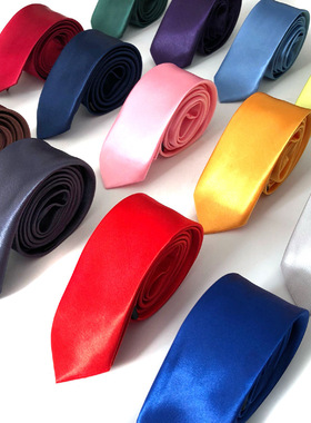 男士领带5cm窄版jk纯素色学生亮光色丁团体黑色tie嵊州厂家直销